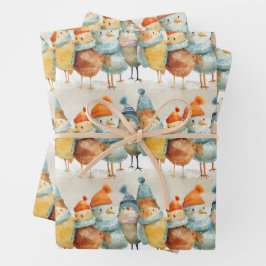 Whimsikaler Cartoon in Wollhaaren und Schals Geschenkpapier Set