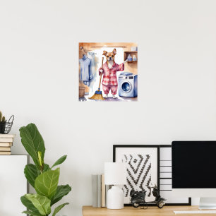 Whimsikaler Hund in Pajamas Wäscherei Poster
