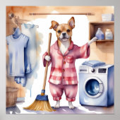 Whimsikaler Hund in Pajamas Wäscherei Poster (Vorne)