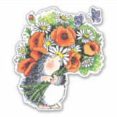 Whimsikaler Igel und Poppies Aufkleber (Vorderseite)