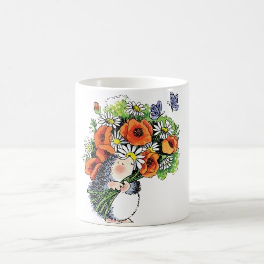 Whimsikaler Igel und Poppies Kaffeetasse (Mittel)