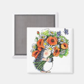 Whimsikaler Igel und Poppies Magnet (Vorderseite/Rückseite)
