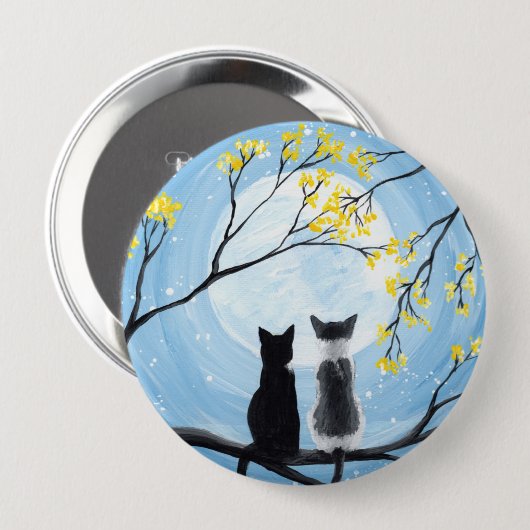 Whimsikaler Mond mit Katzen Malerei Button (Vorne & Hinten)