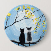 Whimsikaler Mond mit Katzen Malerei Button (Vorderseite)