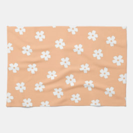 Whimsikaler Pfirsich und weißer Floral Retro, fröh Geschirrtuch