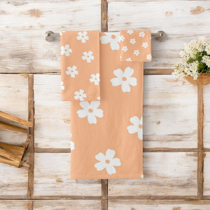 Whimsikaler Pfirsich und weißes, florales Retro, f Badhandtuch Set