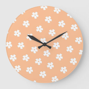 Whimsikaler Pfirsich und weißes, florales Retro, f Große Wanduhr