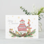 Whimsikaler Polar Bär mit Grüntönen und Vögeln (Stehend Vorderseite)