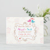 Whimsikaler Rahmen mit Vögeln im Herzen Save the D Einladung (Stehend Vorderseite)