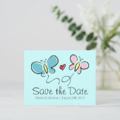Whimsikaler Schmetterling Save the Date Hochzeitsk Ankündigungspostkarte (Stehend Vorderseite)