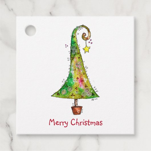 Whimsikaler Weihnachtsbaum Geschenkanhänger (Vorderseite)