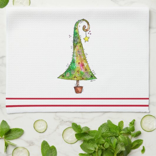 Whimsikaler Weihnachtsbaum Geschirrtuch (Gefaltet)