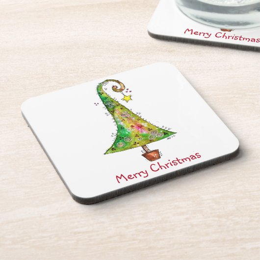 Whimsikaler Weihnachtsbaum Getränkeuntersetzer (Linke Seite)