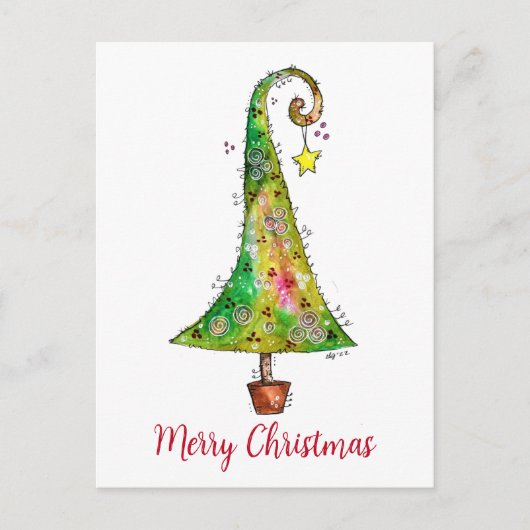 Whimsikaler Weihnachtsbaum Postkarte (Vorderseite)