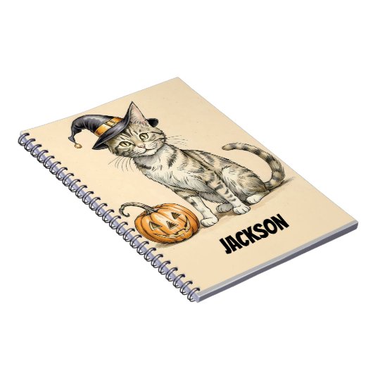 Whimsikales Halloween Katze. Halloween Cat Witz, C Notizblock (Rechte Seite)