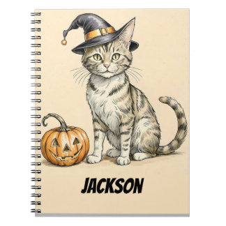 Whimsikales Halloween Katze. Halloween Cat Witz, C Notizblock