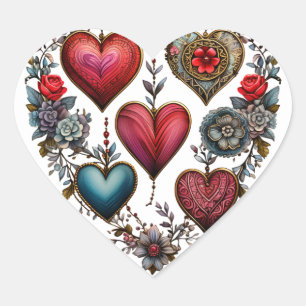 Whimsikales Vintages Herz, Retro Valentinherz Herz-Aufkleber