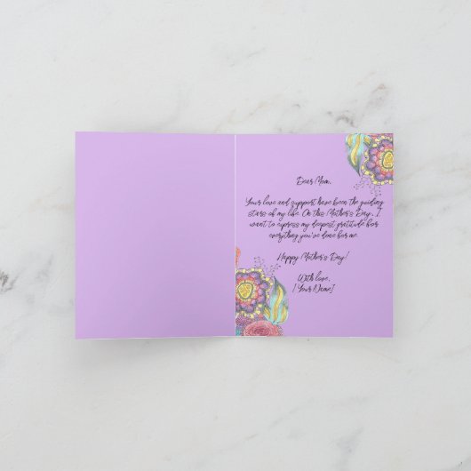 Whimsikalfarbige Blume am Lila Muttertag Karte (Innenseite)