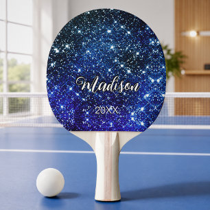 Whimsikalisch irisierendes blaues Glitter-Monogram Tischtennis Schläger