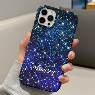 Whimsikalisch schillernde blaue Glitter-Monogramm Case-Mate iPhone Hülle