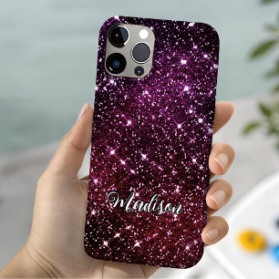 Whimsikalisch schillernde pinke Glitter-Monogramm Case-Mate iPhone Hülle