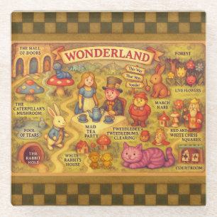 Whimsikalische Alice Abenteuer in Wonderland Karte Glasuntersetzer