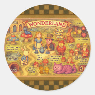 Whimsikalische Alice Abenteuer in Wunderland Karte Runder Aufkleber