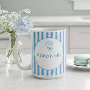 Whimsikalische blaue weiße Streifen-Präppy-Monogra Kaffeetasse