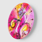 WHIMSIKALISCHE BLUME rosa, aquamarines Blau Große Wanduhr (Winkel)