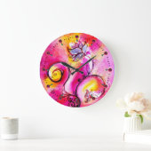 WHIMSIKALISCHE BLUME rosa, aquamarines Blau Große Wanduhr (Zuhause)