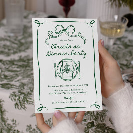 Whimsikalische Grüne Schleife Weihnachts Dinnerpar Einladung