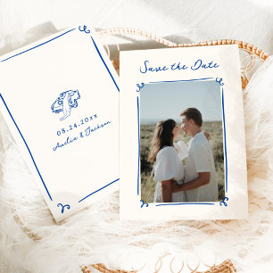 Whimsikalische handgezeichnete blaue Save-the-Date Einladung
