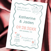 Whimsikalische Kritzel- Blaue Save The Date Karte