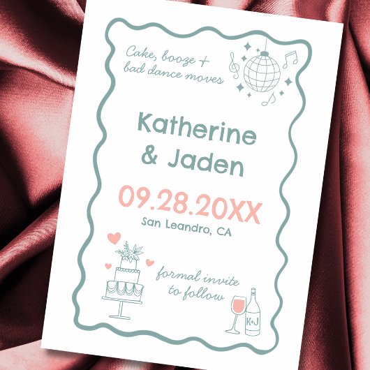 Whimsikalische Kritzelblaue Flat Save The Date Kar