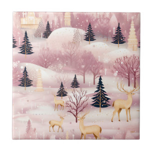 Whimsikalische rosa Winterlandschaft (1) Fliese
