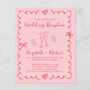 Whimsikalische rote rosa Hochzeitsempfangs-Einladu
