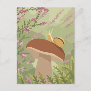 Whimsikalische Schnecke auf Waldpilz-Wald-Kunst Postkarte