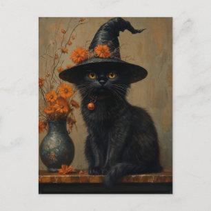 Whimsikalische Vintage-Schwarze Katze im Ölmalstil Postkarte