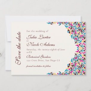 Whimsikalischer Luxus Elfenbein Blumen Stil Rahmen Save The Date
