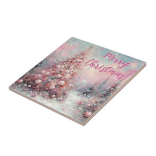 Whimsikalischer rosa Weihnachtsbaum personalisiert Fliese