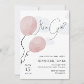 Whimsikalrosa Ballon ist ein Mädchen Einladung (Vorderseite)