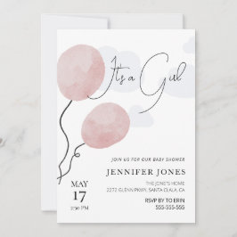 Whimsikalrosa Ballon ist ein Mädchen Einladung