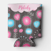 Whimsikalrosa blaue Herzen und Blume Blumenname Dosenkühler (Vorderseite)