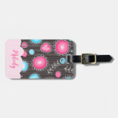 Whimsikalrosa blaue Herzen und Blume Blumenname Gepäckanhänger (Vorderseite horizontal)