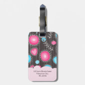 Whimsikalrosa blaue Herzen und Blume Blumenname Gepäckanhänger (Rückseite vertikal)