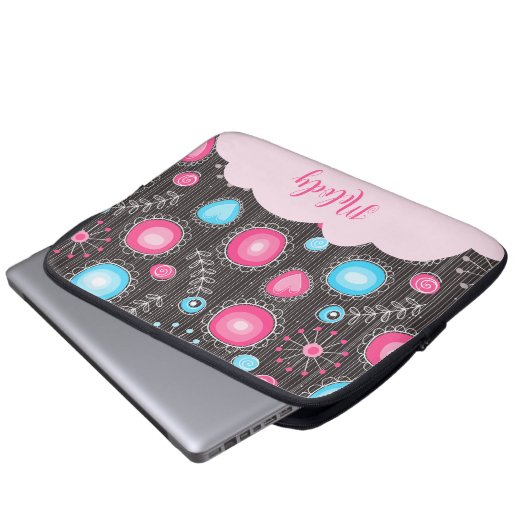 Whimsikalrosa blaue Herzen und Blume Blumenname Laptopschutzhülle (Vorne Knopf)