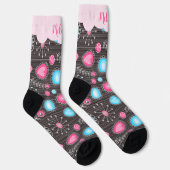 Whimsikalrosa blaue Herzen und Blume Blumenname Socken (Rechts)