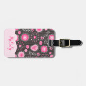 Whimsikalrosa graue Herzen und Blume Blumenname Gepäckanhänger (Vorderseite horizontal)