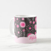 Whimsikalrosa graue Herzen und Blume Blumenname Kaffeetasse (Vorderseite Links)