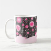 Whimsikalrosa graue Herzen und Blume Blumenname Kaffeetasse (Links)